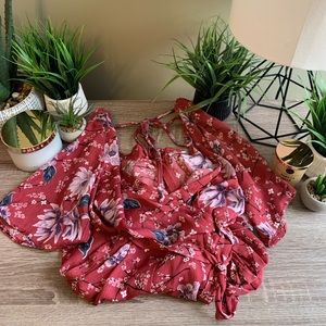Red Floral Romper